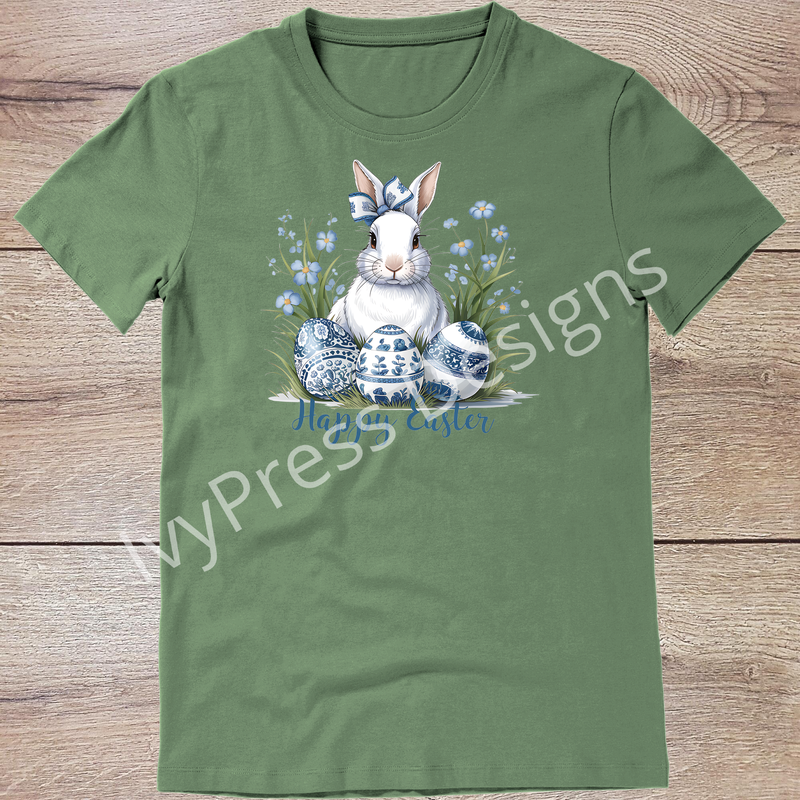 Blue Toile Bunny and Eggs