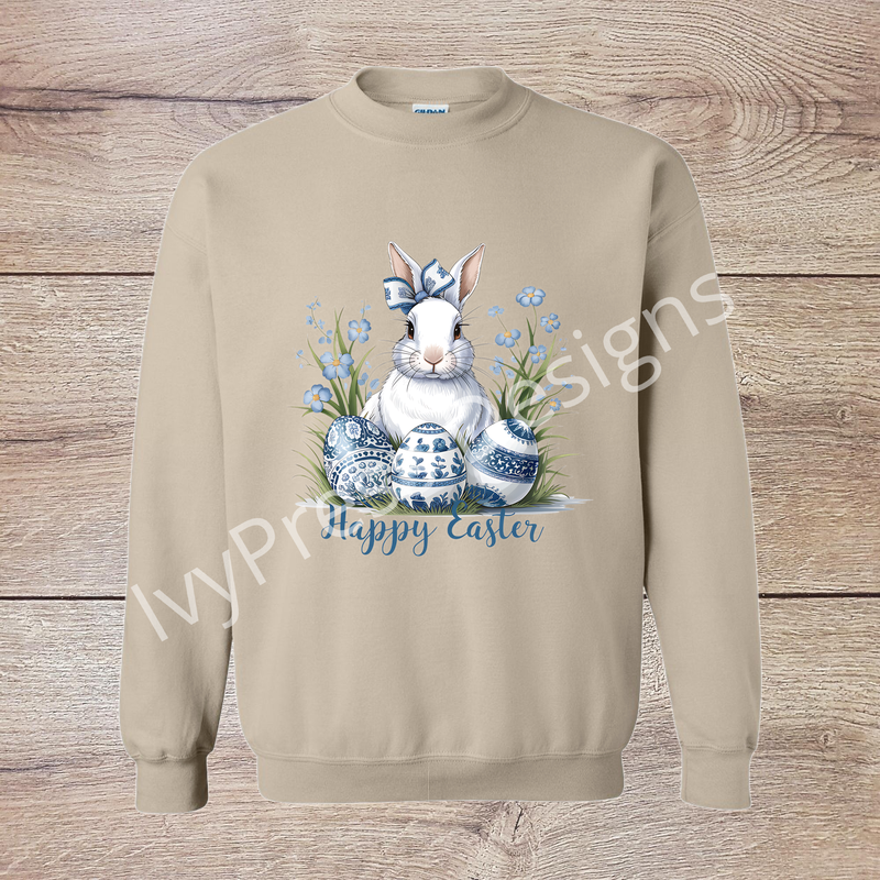 Blue Toile Bunny and Eggs