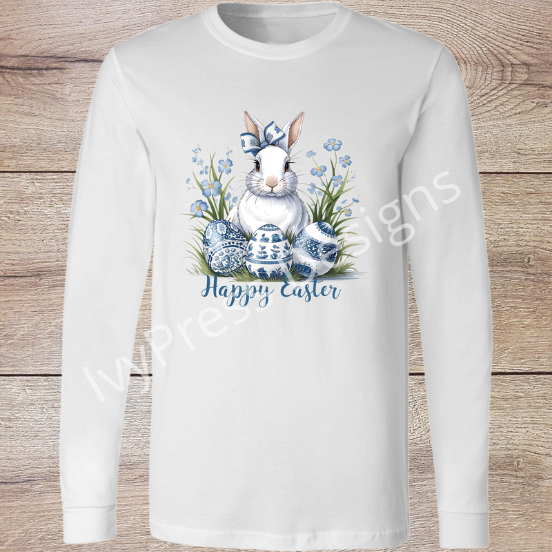 Blue Toile Bunny and Eggs