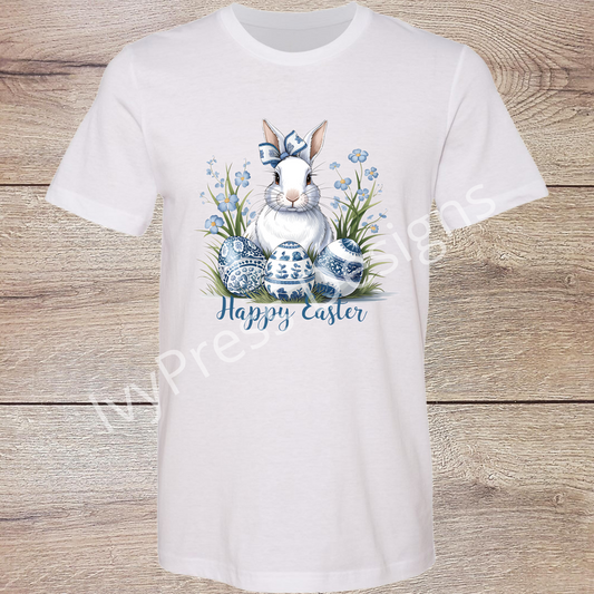 Blue Toile Bunny and Eggs