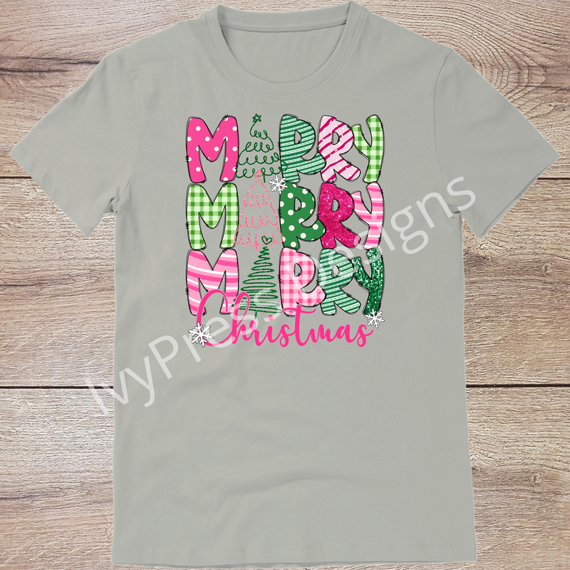 Merry Merry Merry Christmas Hot Pink