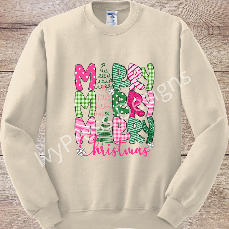 Merry Merry Merry Christmas Hot Pink