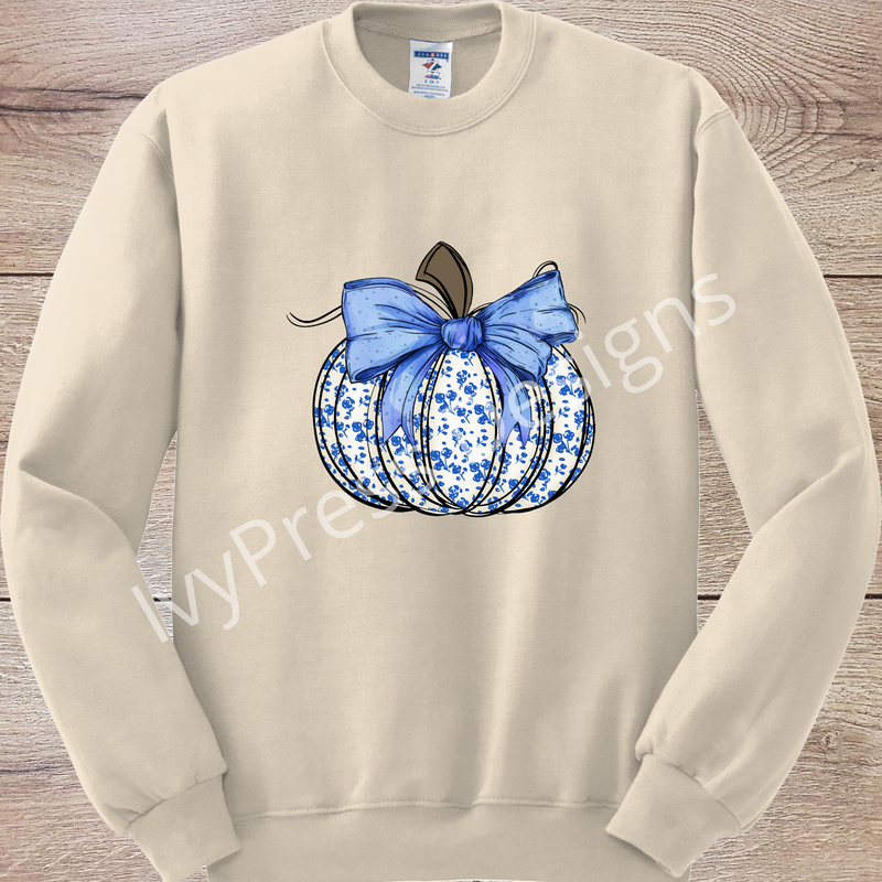 Pretty Blue Floral Pumpkin