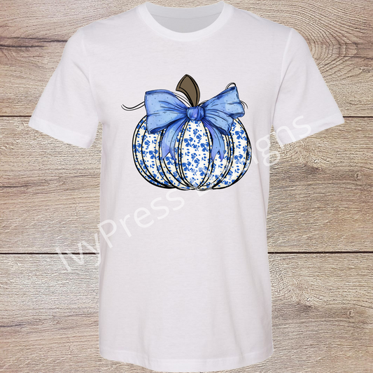 Pretty Blue Floral Pumpkin