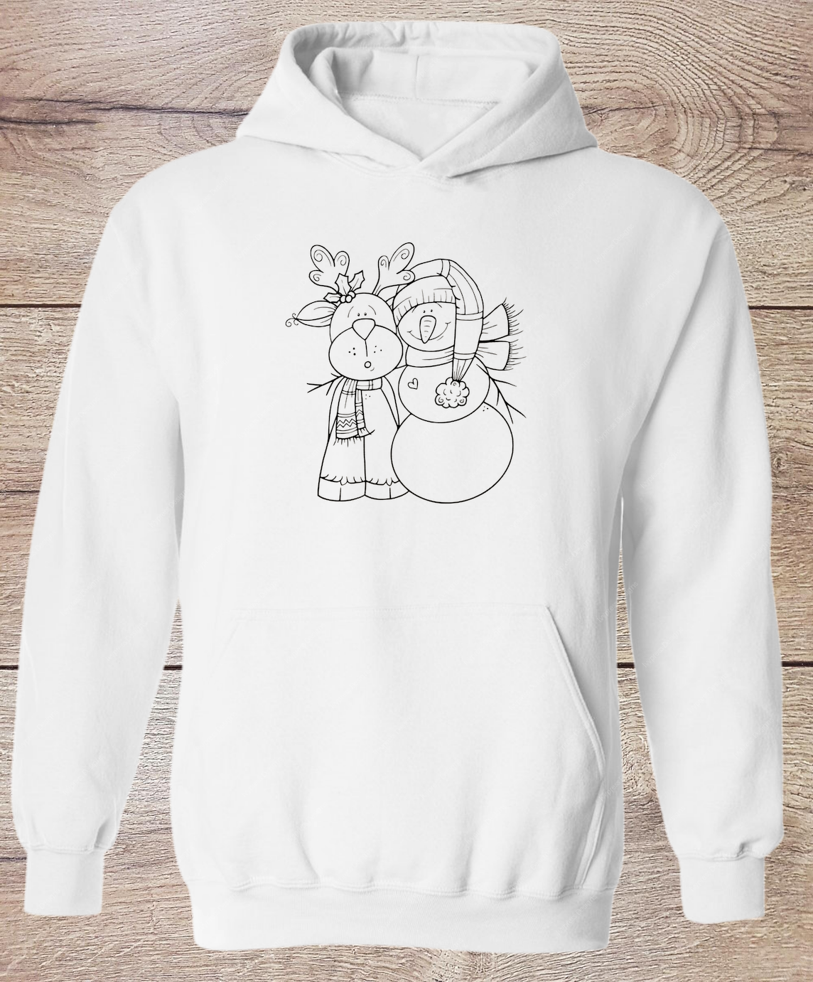 Reindeer and Snowman Short Sleeve Coloring Shirt - Hoodie