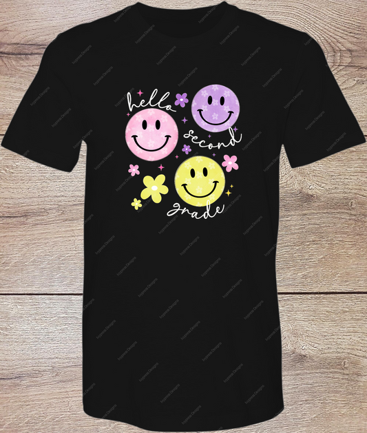 Smiley Hello 2nd Grade - White - Short Sleeve Front
