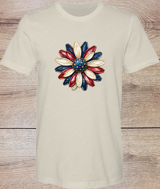 Patriotic Daisy  4th of July - Short Sleeve