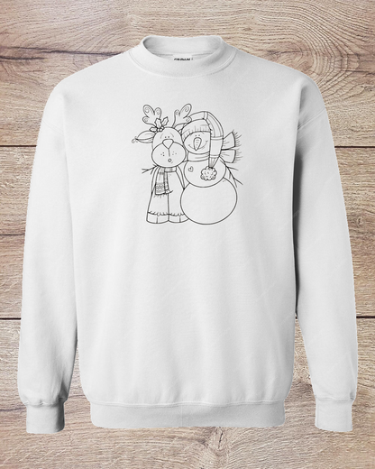 Reindeer and Snowman Short Sleeve Coloring Shirt - Sweatshirt