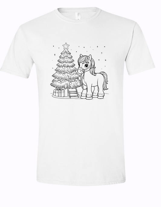 Christmas Tree and Horse Short Sleeve Coloring Shirt