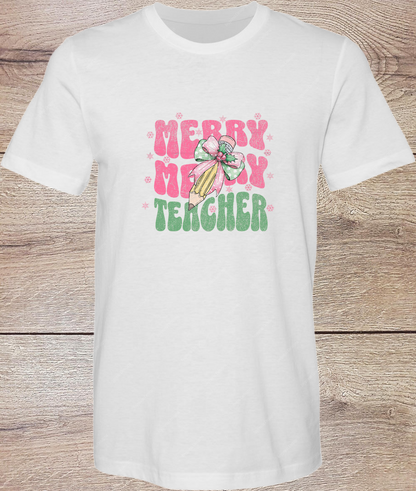 Merry Merry Teacher Pink - Short Sleeve