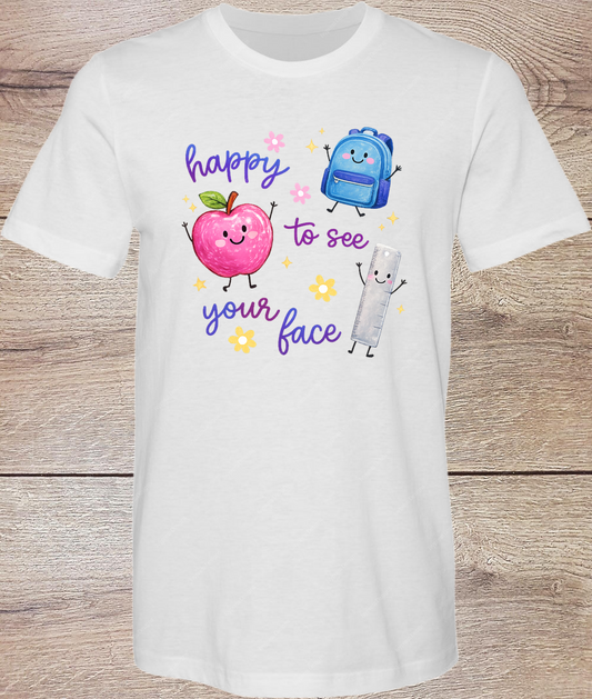 Happy To See Your Face Teacher Apple - Short Sleeve Front
