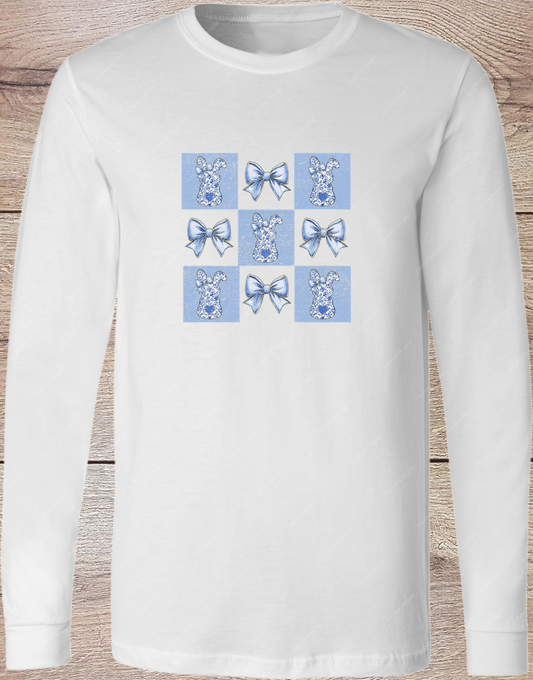 Blue Bunny and Bows - Long Sleeve
