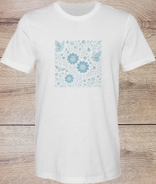 Boho Spring Floral -Blue - Short Sleeve