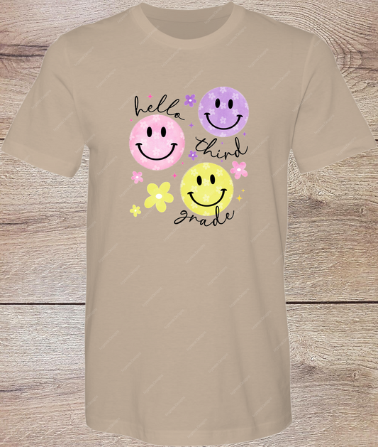 Smiley Hello 3rd Grade - Black - Short Sleeve Front