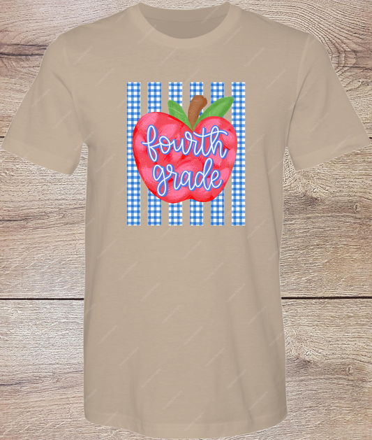 Fourth Grade Gingham Apple - Short Sleeve Front