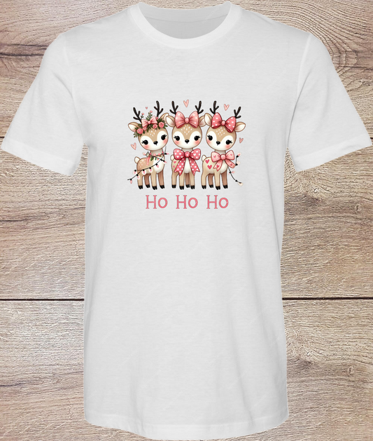 Cute Pink Reindeer Ho Ho Ho - Short Sleeve