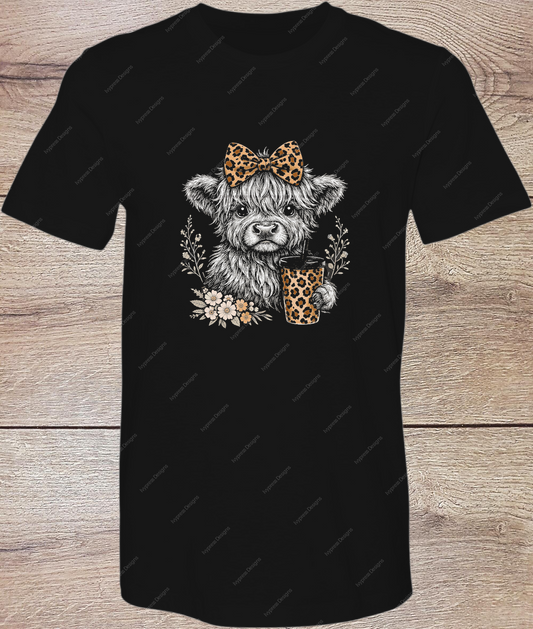 Highland Cow Leopard Print - Short Sleeve Front