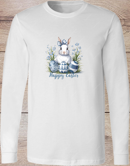 Blue Toile Bunny and Eggs - Long Sleeve