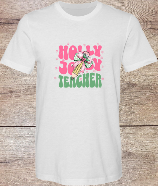 Holly Jolly Teacher Bow - Short Sleeve