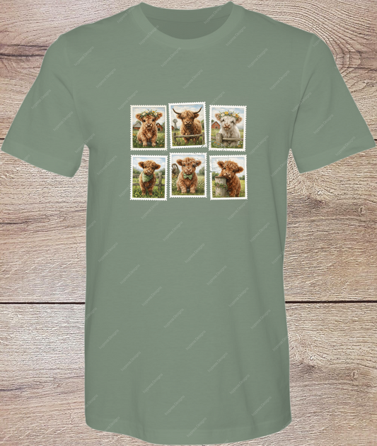 Highland Cows Vintage Stamps - Short Sleeve