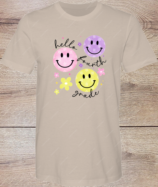 Smiley Hello 4th Grade - Black  - Short Sleeve Front