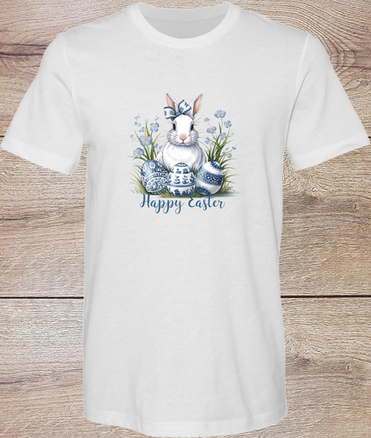 Blue Toile Bunny and Eggs - Short Sleeve