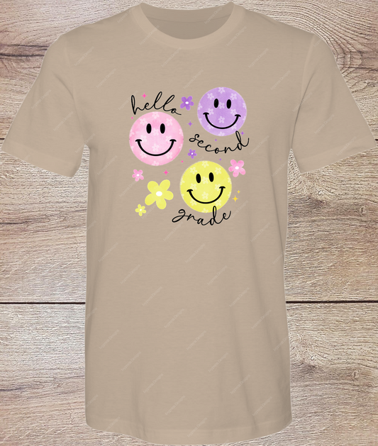 Smiley Hello 2nd Grade - Black - Short Sleeve Front