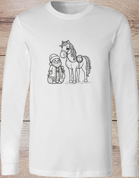 Santa and Horse Short Sleeve Coloring Kit - Long Sleeve