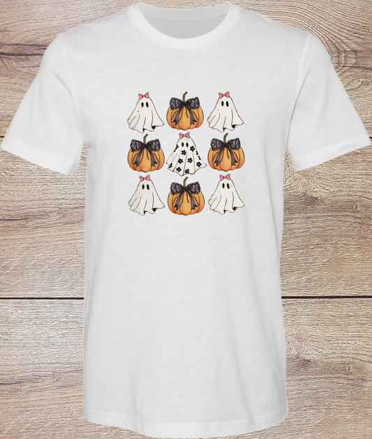 Floral Ghost with Pumpkins and Bows - Short Sleeve