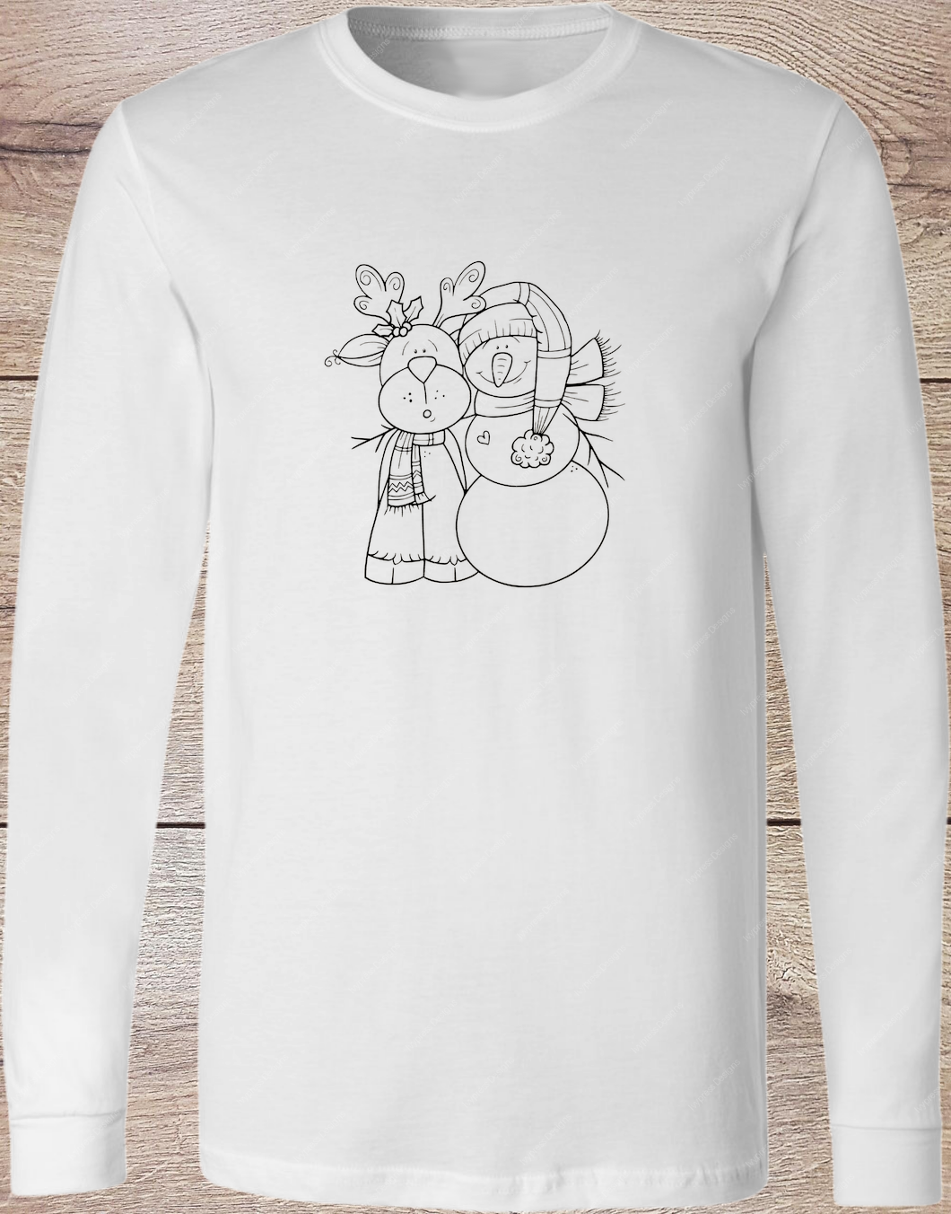 Reindeer and Snowman Short Sleeve Coloring Shirt - Long Sleeve