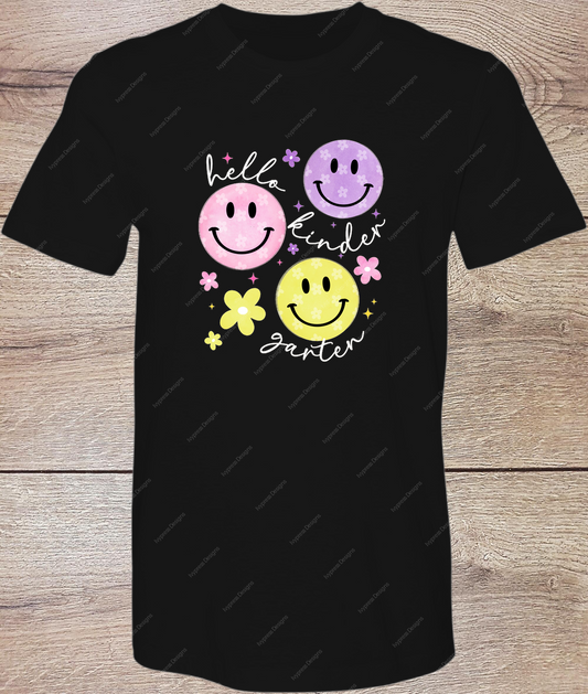 Smiley Hello Kindergarten - White - Short Sleeve Front