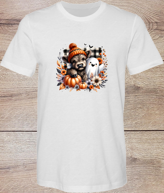 Cute Highland Cow and Ghost - Short Sleeve
