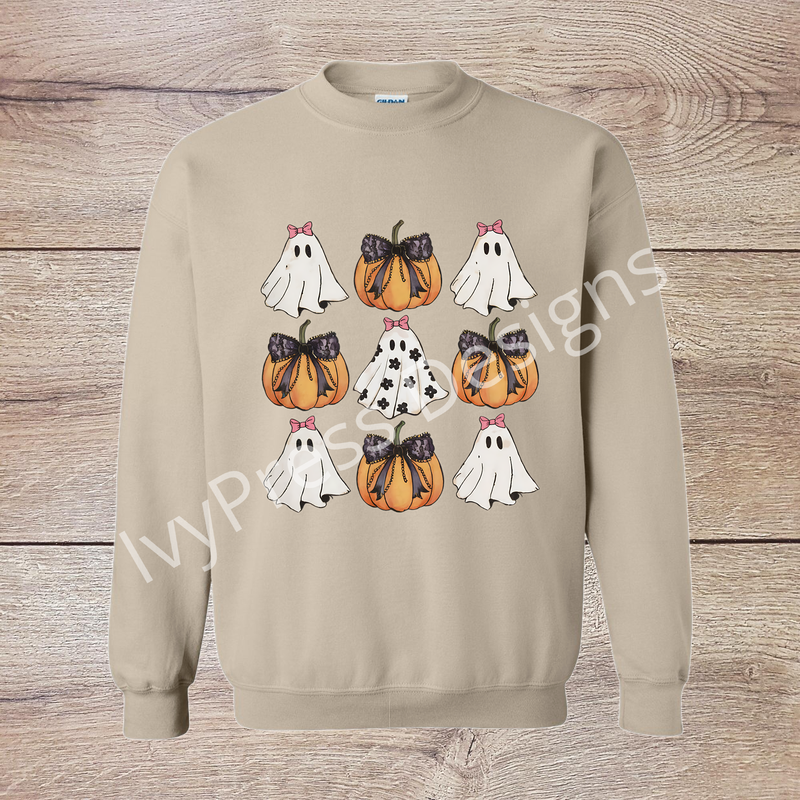 Floral Ghost with Pumpkins and Bows