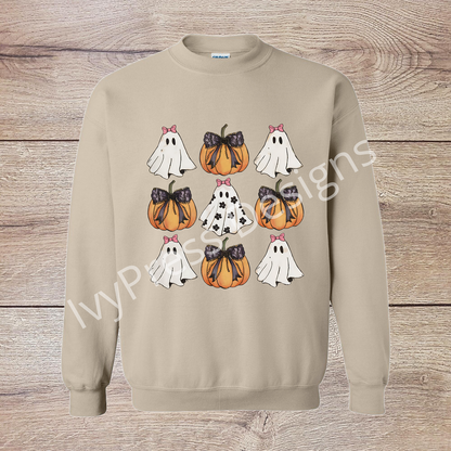 Floral Ghost with Pumpkins and Bows