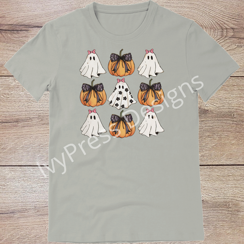 Floral Ghost with Pumpkins and Bows
