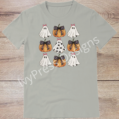 Floral Ghost with Pumpkins and Bows