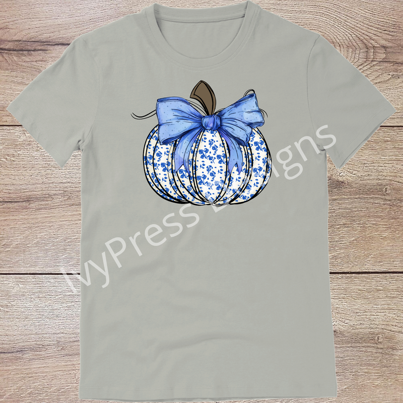 Pretty Blue Floral Pumpkin