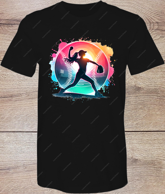 Softball Neon Silhouette - Short Sleeve Front