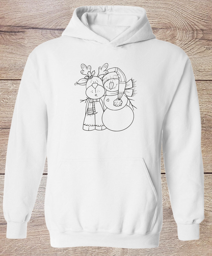 Reindeer and Snowman Short Sleeve Coloring Shirt - Hoodie