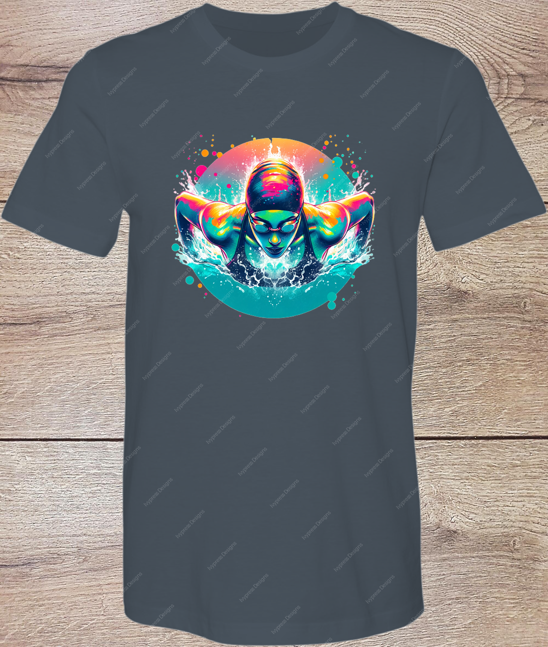 Swimmer Female Neon Silhouette - Short Sleeve Front