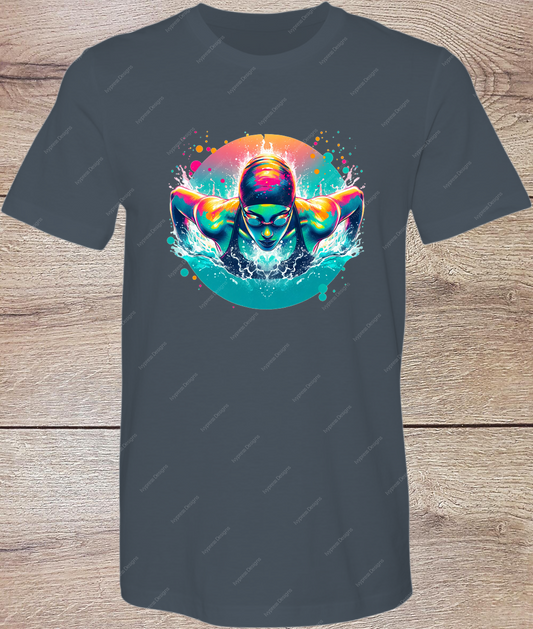 Swimmer Female Neon Silhouette - Short Sleeve Front