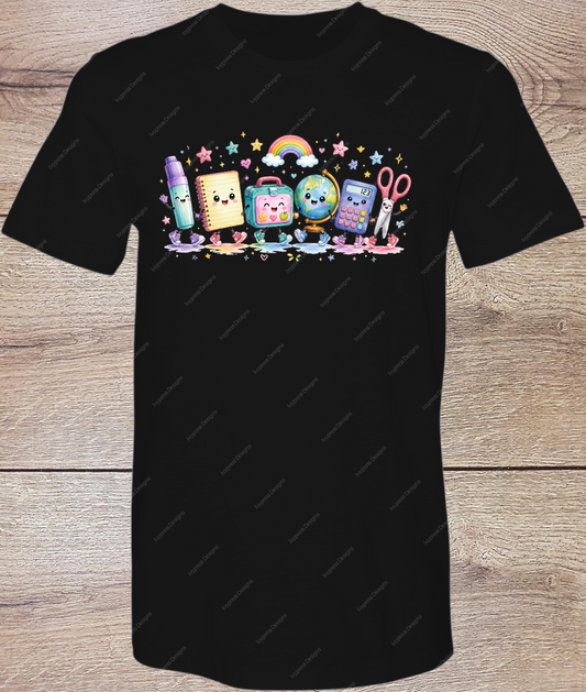Pastel School Supplies  - Short Sleeve Front