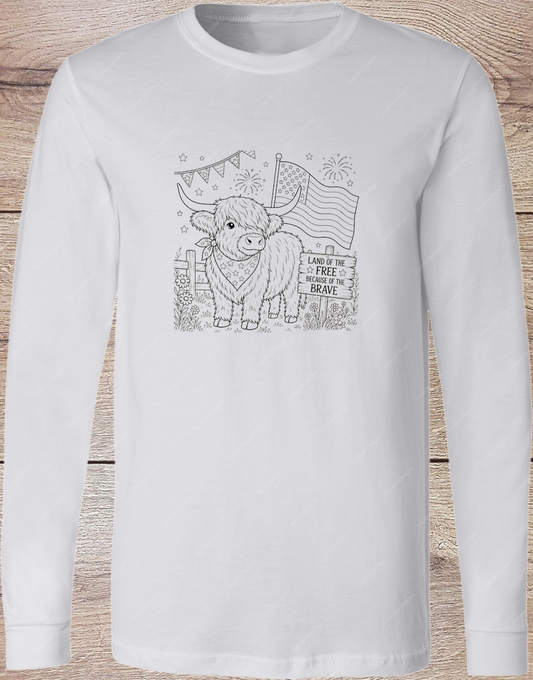Highland Patriotic Coloring Shirt - Long Sleeve Front