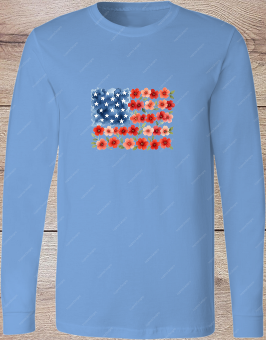 Floral American Flag  - Long Sleeve