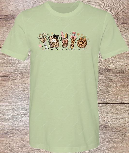 Leopard School Supply Characters - Short Sleeve Front